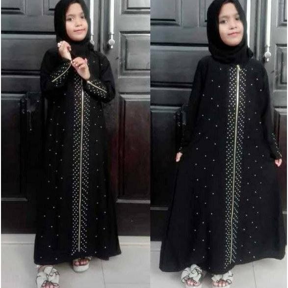 Gamis Terbaru Baju Abaya Gamis Hitam Turkey Abaya Bordir Bahan JetBlack - Size L anak(E7U9) Abaya Hi