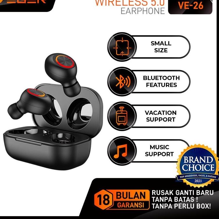 ❊ Headset/Handfree/earphone TWS 5.0 Veger Wireless VE-26 Bluetooth 5.0 TWS Earbuds ❉