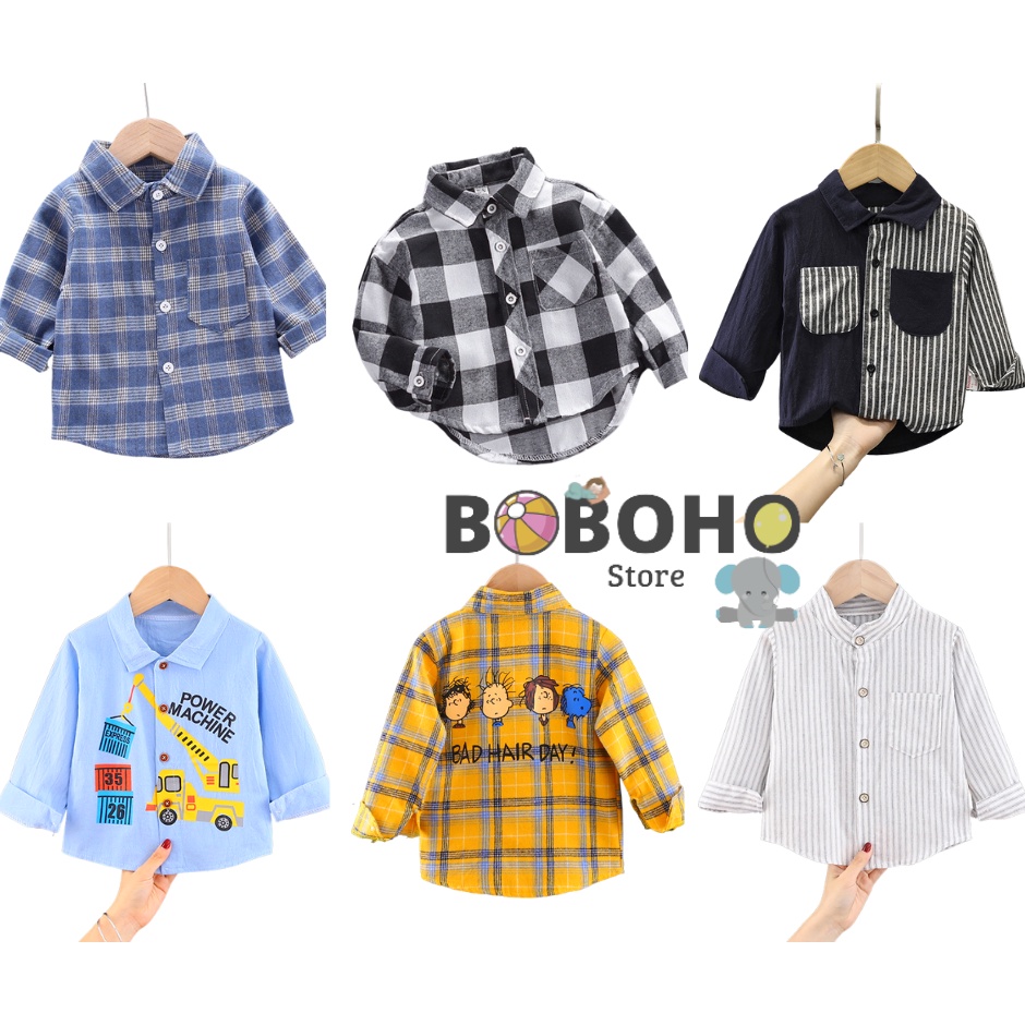 BOBOHO - 0-5 TH KEMEJA IMPORT ANAK LAKI LAKI LENGAN PANJANG / KEMEJA BAYI PREMIUM PART 1