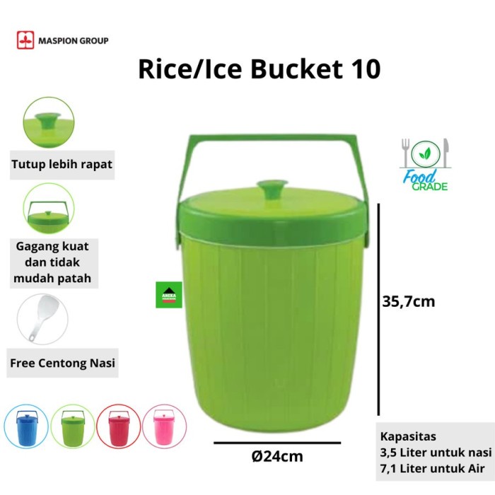 Kopuk Maspion Rice/Ice Bucket Termos Es Termos Nasi 10 Liter 3.5Kg Nasi Pink