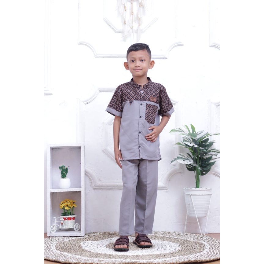 Baju Koko Setelan Anak Laki-laki umur 5-10 tahun - Bahan Katun Tebal Halus