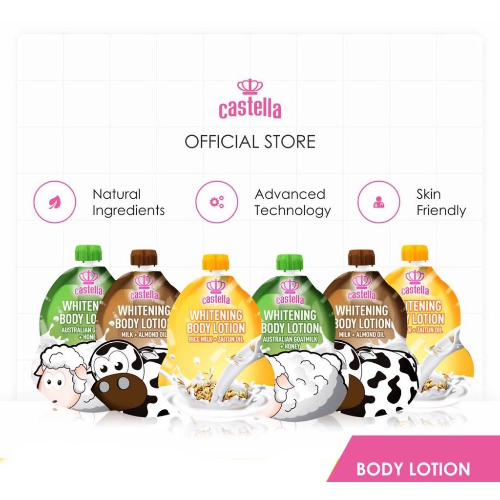 Lotion Castella Beras Ori BPOM Pemutih Kulit Body Lotion Castella Sapi New Packaging Castella Original Domba Rice Milk Almond