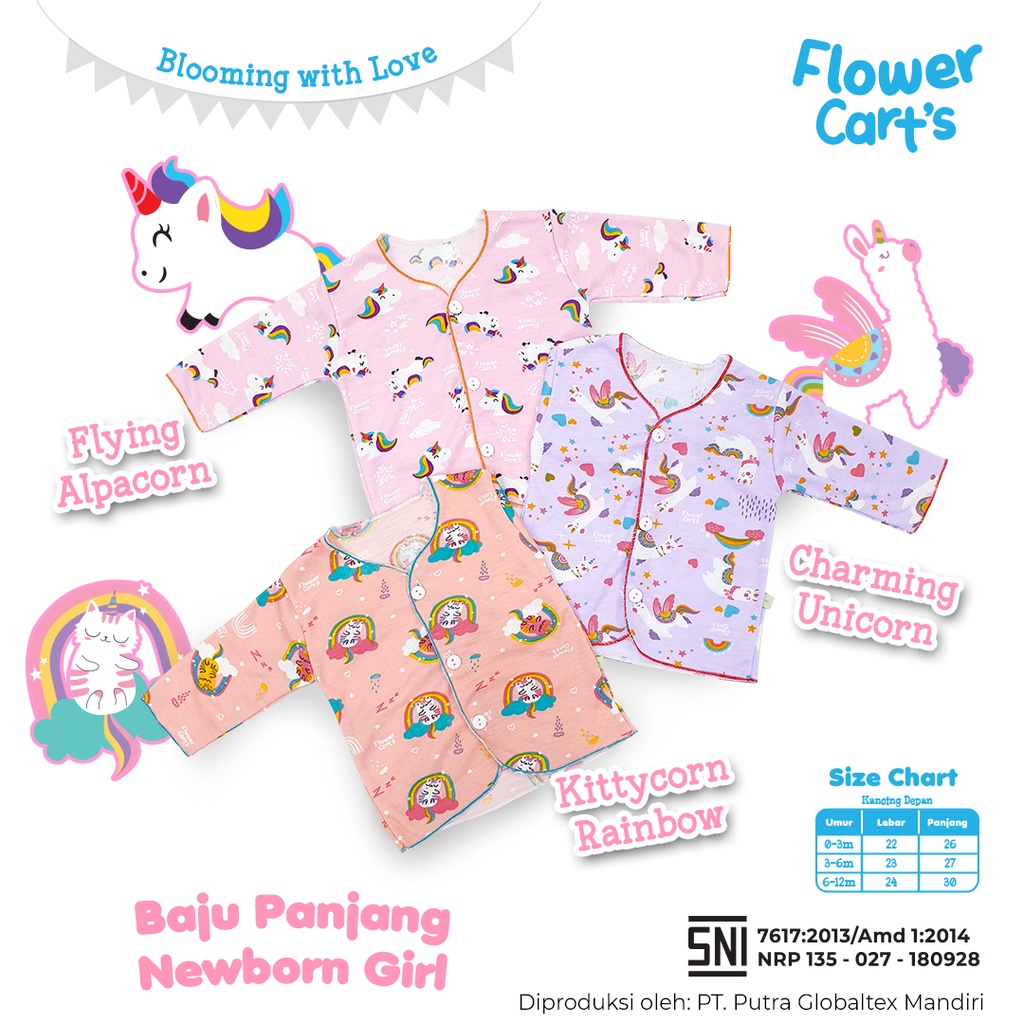 MOMS_ Flower Cart's 1pcs Baju / Oblong Print Motif Bayi Boy/Girl 0-3m 3-6m 6-12m 1-2y SNI