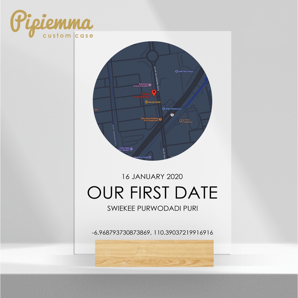 Akrilik First Date Lokasi Custom Kado Anniversary Pajangan Meja Hiasan Pernikahan Valentine