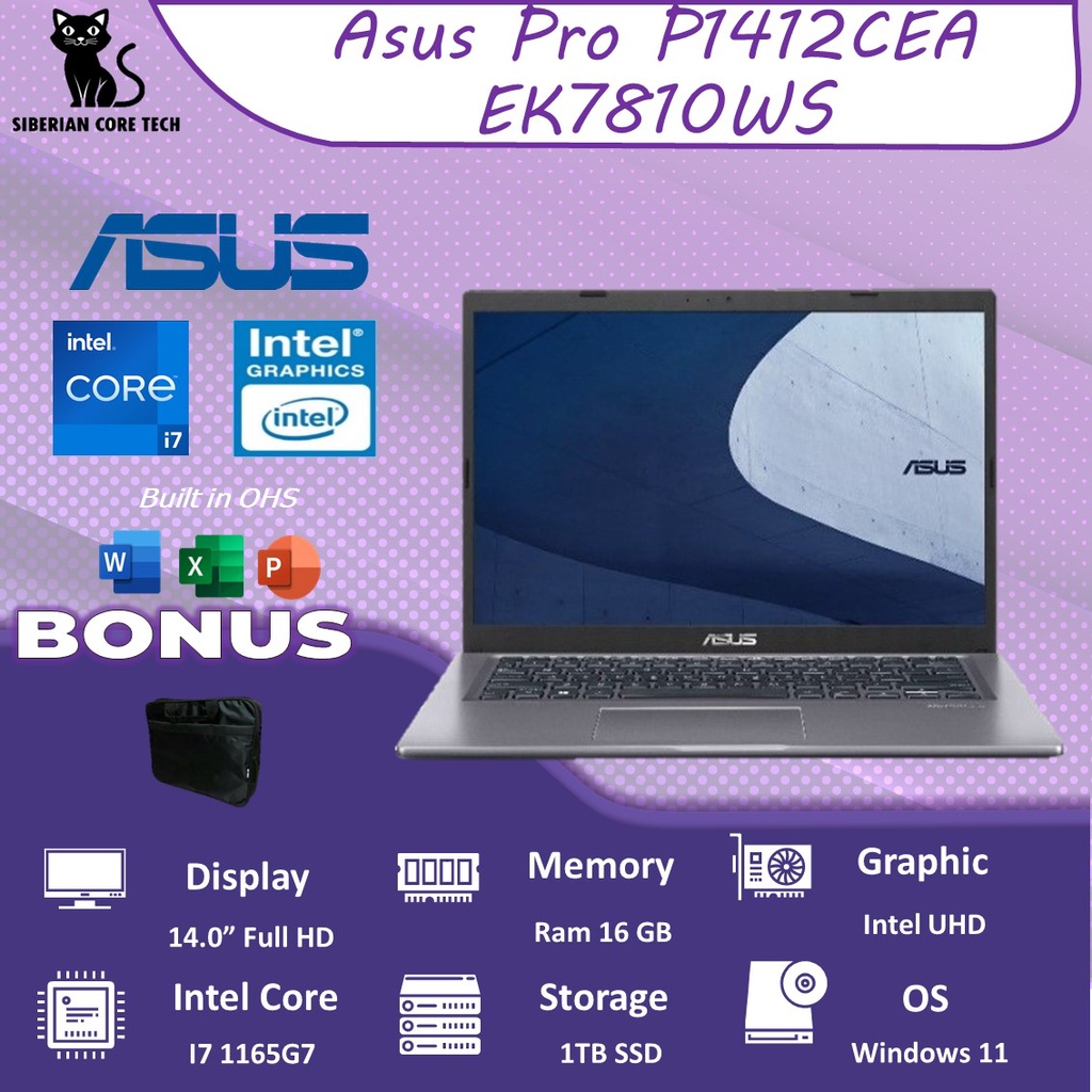 ASUS P1412CEA EK7810WS I7 1165G7 16GB 1TBSSD W11+OHS 14.0FHD FP 2YR GRY