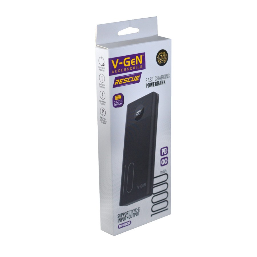 Powerbank V-GeN Rescue V10K30 10000mAh Type C Fast Charging QC PD VOOC