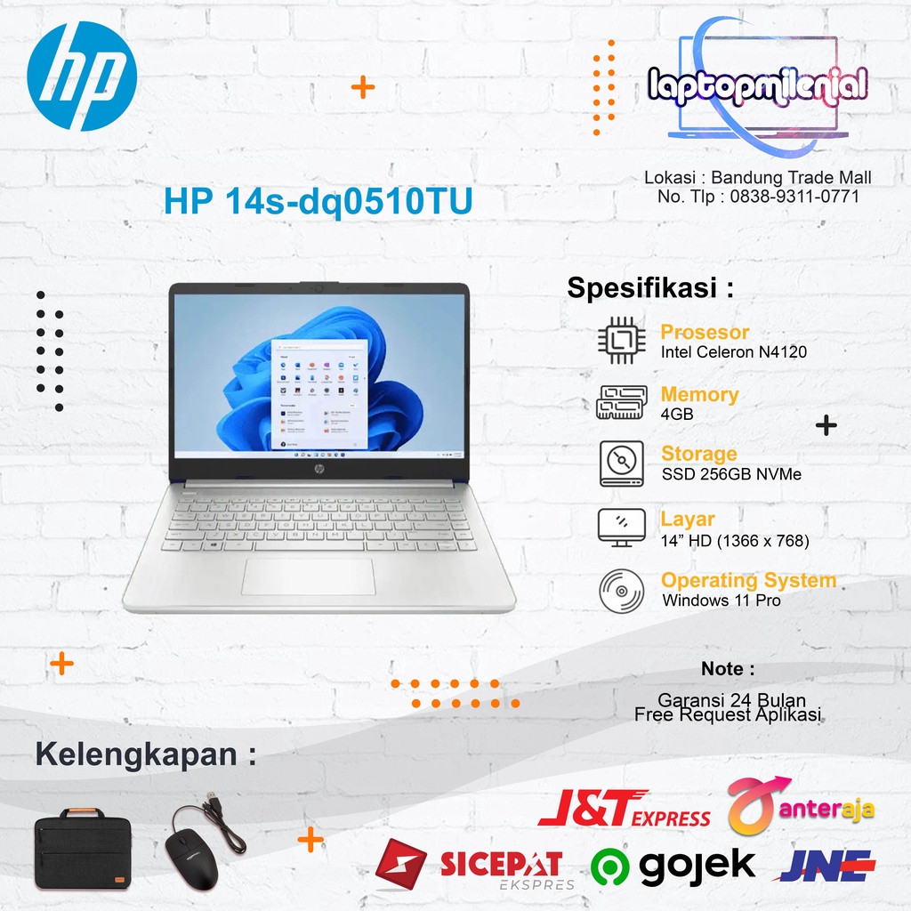 Laptop HP 14s-dq0510TU 14&quot; Intel® Celeron® N4120 Ram 4GB Intel UHD Graphics SSD 256GB Windows 11