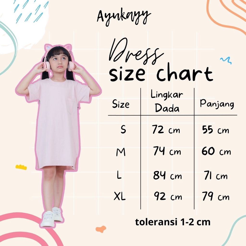 Dress Anak Basic Polos Poket Perempuan Baju Kekinian Oversize by Ayukayy Usia 1 Sampai 9 Tahun Cactus