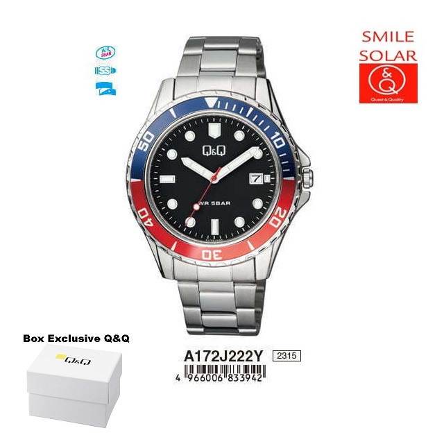 Jam Tangan Pria Casual Busines Rantai Stainless Steel Tanggal Analog Original Q&amp;Q QnQ QQ A172 A172J Series