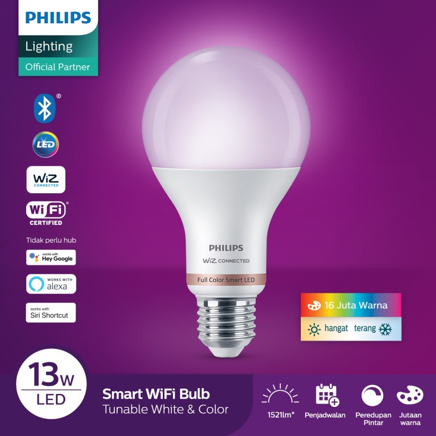 PHI-WIFI Lampu Bohlam LED Smart Wifi Bluetooth Wiz 13w RGB Philips