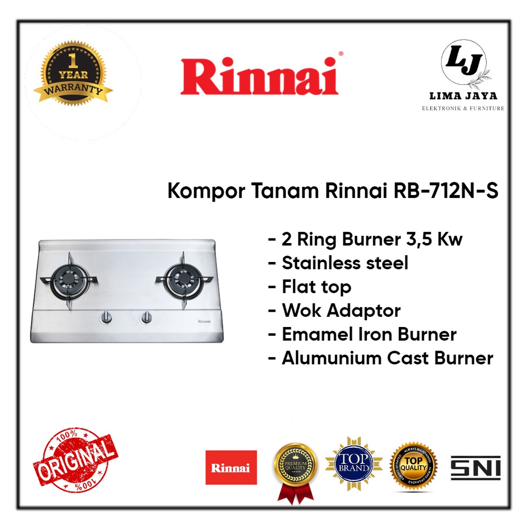 Kompor Gas Tanam 2 Tungku Rinnai RB-712N-S Kompor Tanam