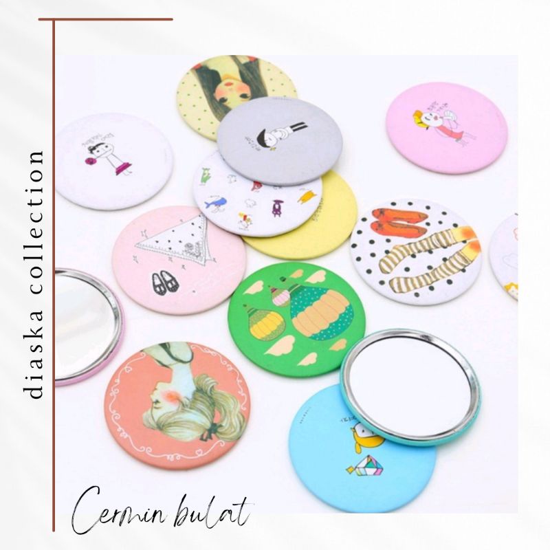 Cermin Bulat Karakter/Kaca Cermin Make Up Mini/Travelling Motif