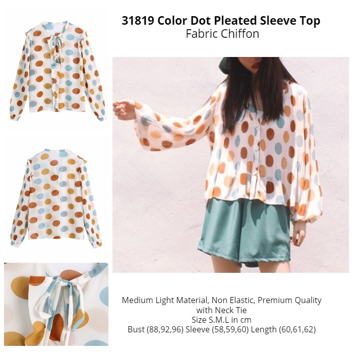 31819 Kemeja Wanita Polkadot Blouse Sifon Lengan Panjang