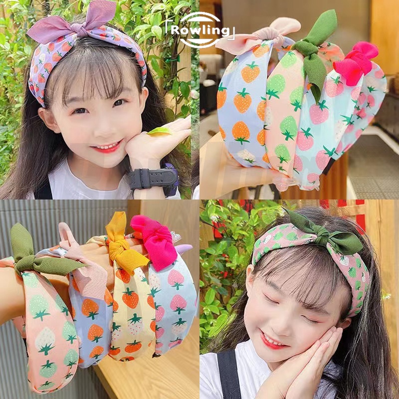 ROWLING (B - 4) Bando Bandana Anak Pita Simpul - Headband - Bando Bandana Strawberry Import