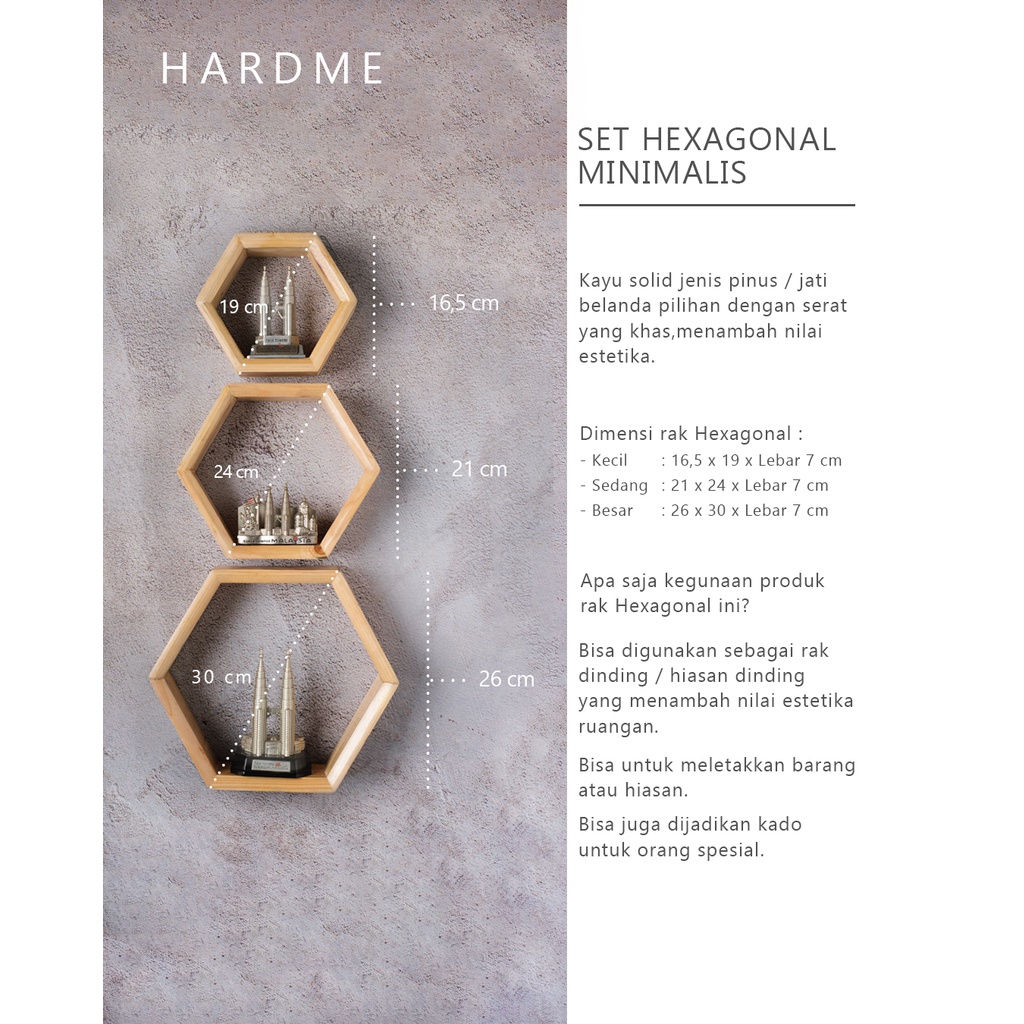 Hiasan dinding Hexagonal  (KAYU JATI BELANDA)