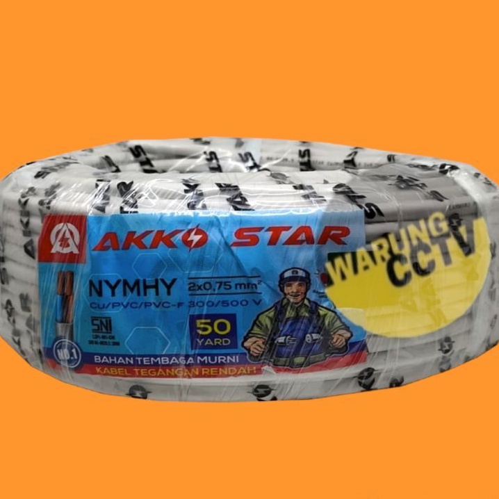 KABEL LISTRIK 2X0.75 NYMH 1ROLL 45 METER AKKO STAR warna putih serabut isi 2 SNI tembaga murni