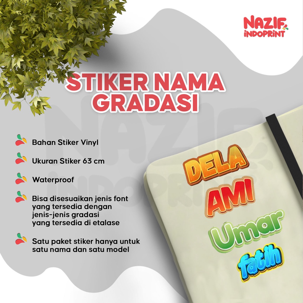 Stiker Nama Gradasi Murah Custom Warna / Stiker Label Nama Anak Laki-laki Perempuan/ Stiker Nama Wat