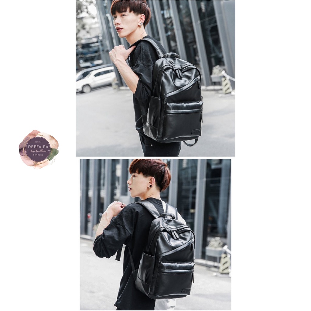 Tas Ransel Pria Model X043 Bahan Kulit Sintetis Premium Tas Untuk Kuliah Atau Kerja