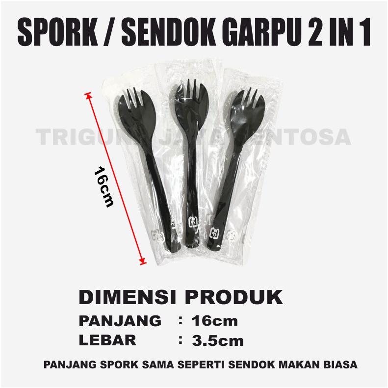 Sendok Garpu Spork Plastik 2 in 1 Bening / Putih / Hitam Pack Bungkus Plastik Steril Kuat Murah