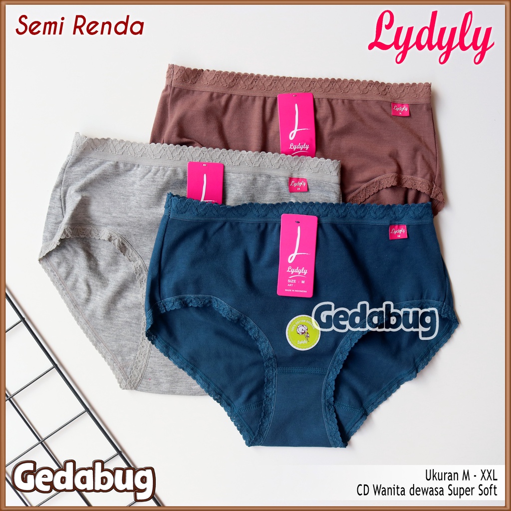 3 Pcs - CD Wanita Lydyly LD001 / LD-001 Semi Renda | Celana dalam wanita dewasa Supersoft | Gedabug