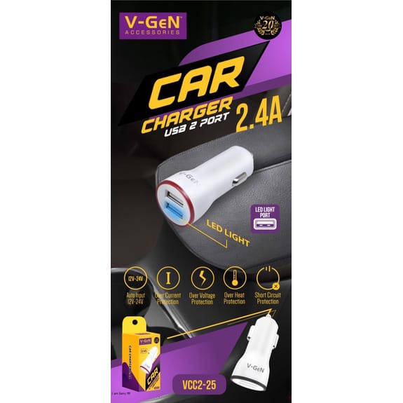 A_   Charger Mobil V-Gen VCC2-25 2,4A Car Charger Original Vgen