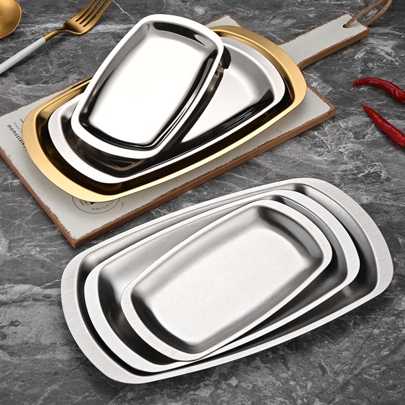 Mi.more Gold Tray Stainless / Piring Nampan Aesthetic19cm/23cm/28cm / Piring Korea / Makanan / Food / Dishes Stainless