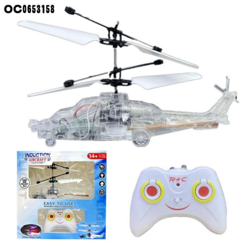 {DS} Helikopter Transparan Mainan Anak Dengan Remote Control Dan Sensor Tangan Led