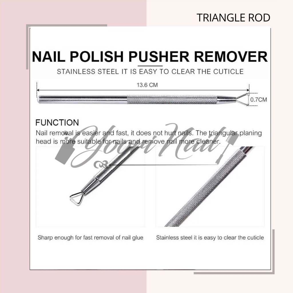 Triangle rod nail art stainless steel segitiga pusher soak off gel polish remover stick pen