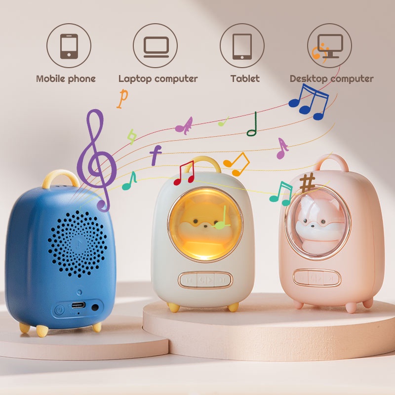 CORN Cute Wireless Speaker Bluetooth 5.0 Portable Mini Super Bass Speaker Handsfree IPX6 Waterproof Built-in Microphone LED Light