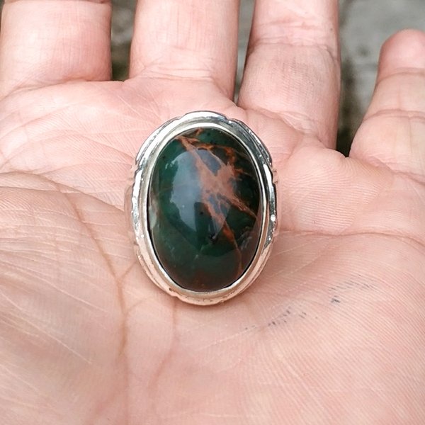 Batu Cincin  BATU AKIK NATURAL GREEN SERPENTINE IN CHALCEDONY PGS387
