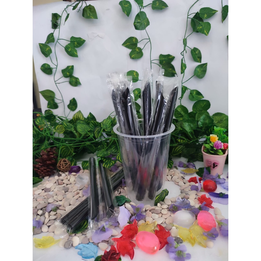 SEDOTAN BOBA STERIL 12MM x 18CM (ISI 100PCS) HITAM STRAW BUBBLE