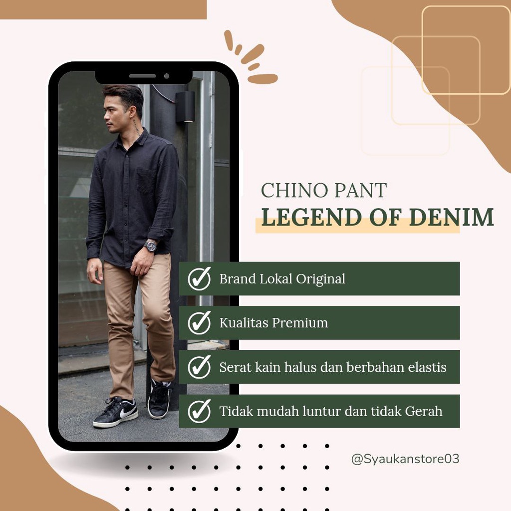 Legend Of Denim Celana Chino Panjang Stretch Dongker pria celana chino warna Navy LOD seri CNS003