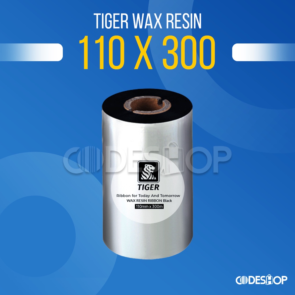 RIBBON PRINTER BARCODE WAX RESIN 110X300 FACE OUT TIGER