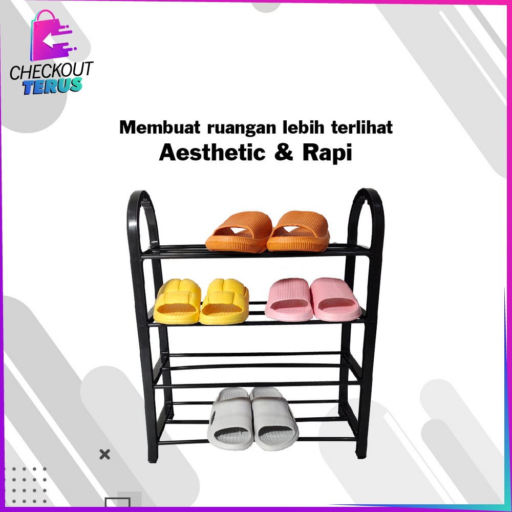 CT C807 Rak Sepatu Sandal 4 Tingkat Penyimpanan Multifungsi Shoe Rack Rak Susun Portable Plastik Tempat Sepatu Home Organizer