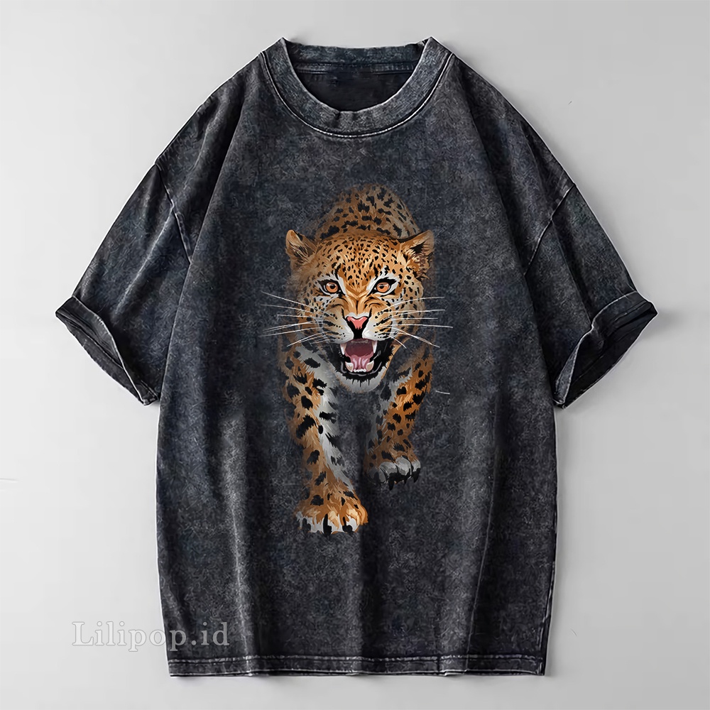 Kaos Baju Wash Tshirt Tiger harimau Pria wanita Stone wash Baju Distro Basic Lengan Pendek unisex