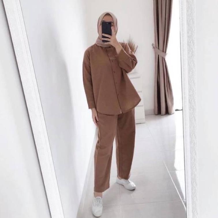 TERBARU ONE SET WANITA CRINCLE AIR FLOW PREMIUM // STELAN KEMEJA WANITA/SET BLOUSE WANITA FULL KANCI