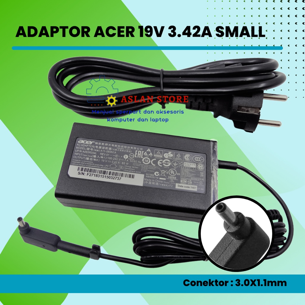 AC Adaptor Acer 19V 3.42A 3.0*1.1MM 65W Laptop Charger Acer Aspire P3-131 S5-391 P3-171 S7-191 S7 Ultrabook