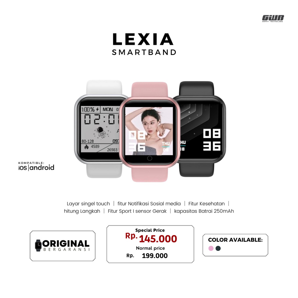 ✅BERGARANSI .LEXIA SMART BRACELET (for ios &amp; android)BISA GANTI WALLPAPER FOTO