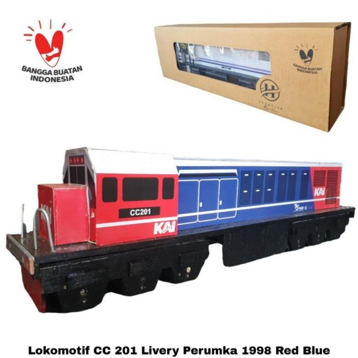 MINIATUR KERETA API LOKOMOTIF CC 201 LIVERY PERUMKA 1998 RED BLUE TERLARIS