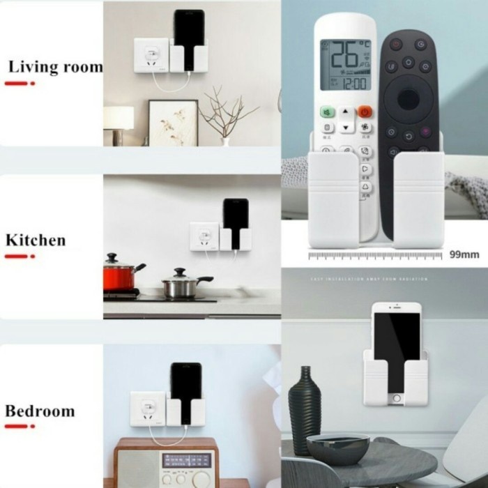 Holder Remote Tempat Charger Hp Dinding Kotak Remot Tempel Putih