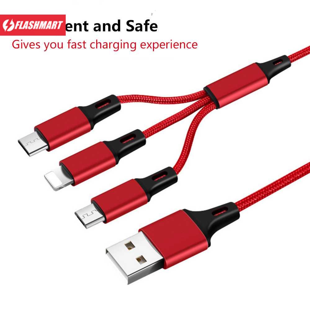 Flashmart Kabel Charger 3in1 Micro USB + Lightning + USB Type C 1.2 m - US186