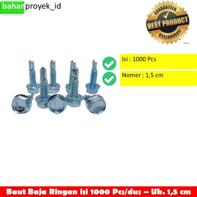 Baut Skrup Roofing Baja Ringan 1,5 CM & 2 CM Per Dus 1000 PCS