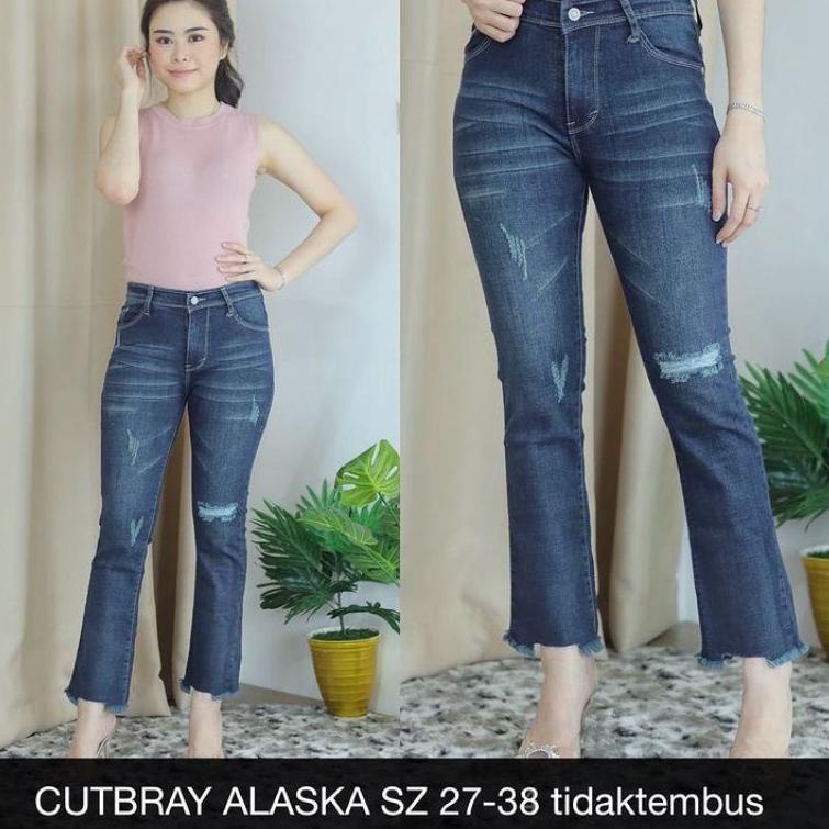 TERMURAH Celana Jeans Wanita Cutbray Alaska Ripped Sobek Tidak Tembus Cutbray Jeans Bootcut Import P