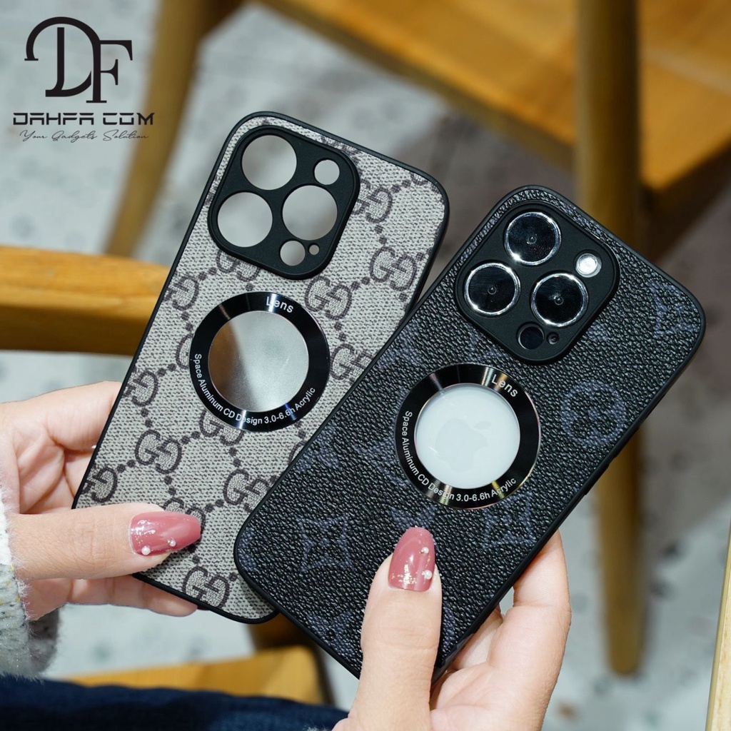 PREMIUM LEATHER CASE MOTIF LUBANG LOGO iPhone 14 PRO MAX PLUS 13 PRO MAX BRAND LV. GUCCI. BRANDE GLA