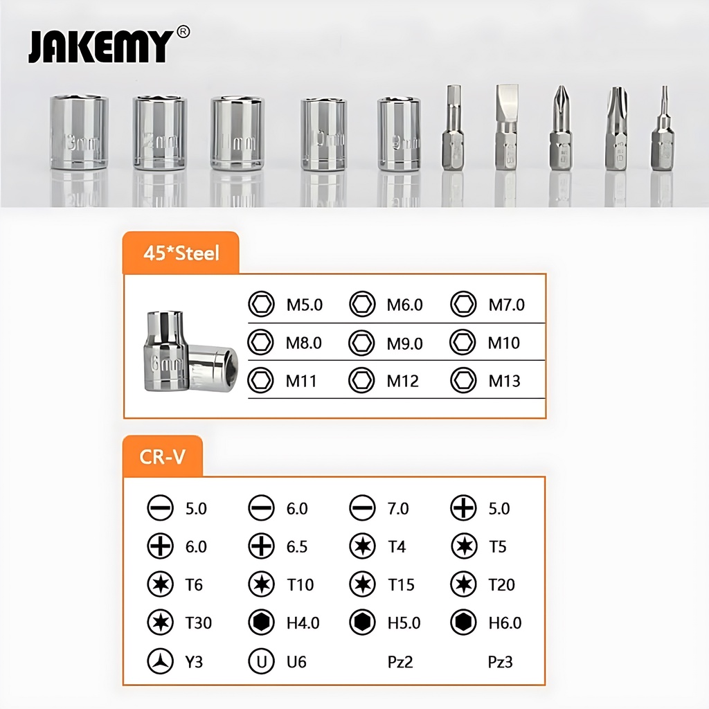 Jakemy 31in1 Obeng Set Socket Set Lengkap Hex Phillips Torx Original JM-6095