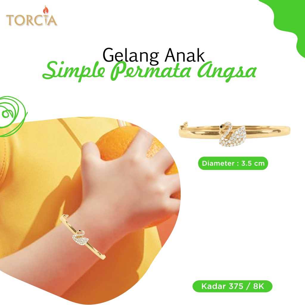 Gelang Bayi dan Anak Emas Asli Simple Permata Angsa Kadar 375 Torcia