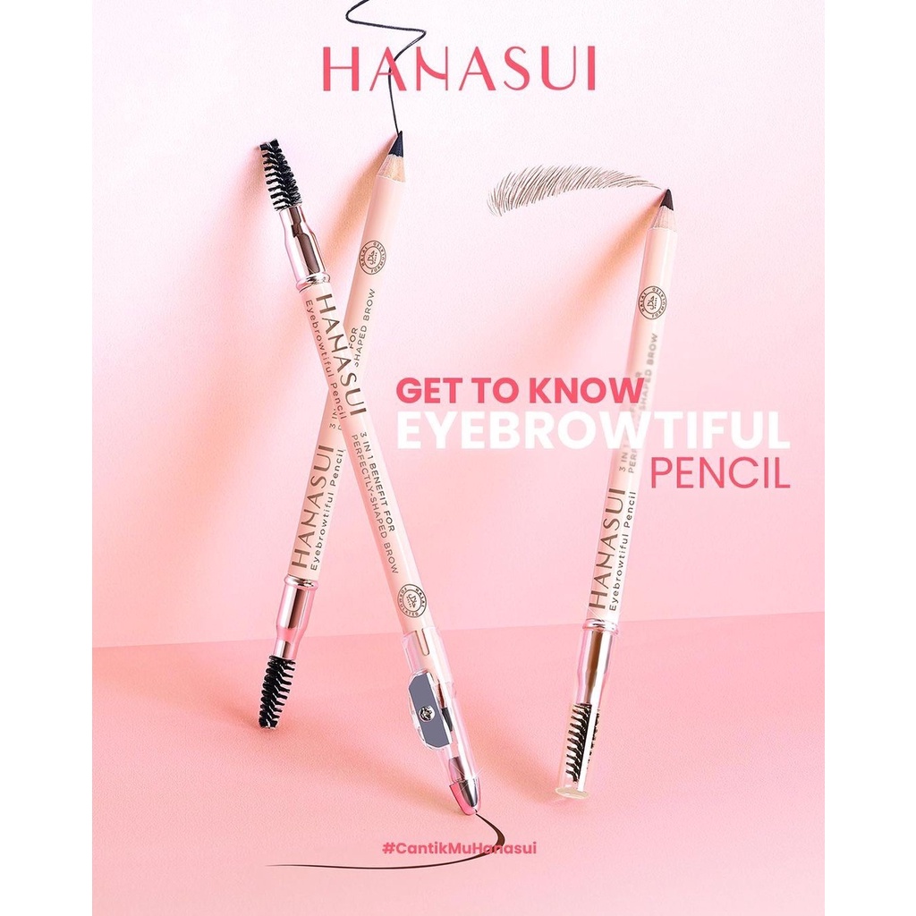 HANASUI Eyebrowtiful Pencil Indonesia / Pensil Alis 1.6g / 3 IN 1 Benefit For Perfectly Shaped Brow / Spoolie Sharpener Long Lasting Waterproof / Eyebrow Serutan / Black Light Brown / Hitam Coklat / Cosmetic Makeup Eye Make Up / Eye Tiful Browtiful Series