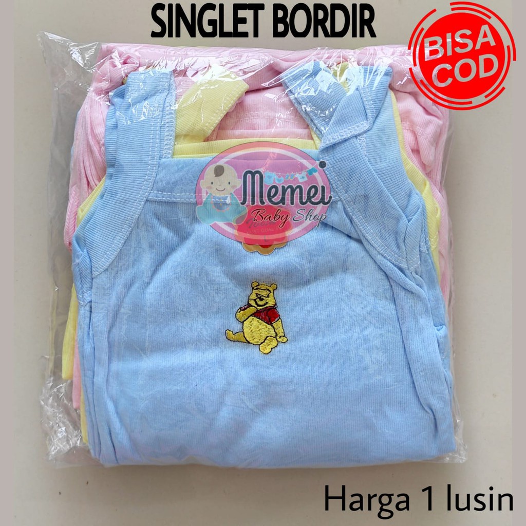 1 LUSIN (12 pcs) Singlet bayi BORDIR ukuran S / M / L / XL harga GROSIR