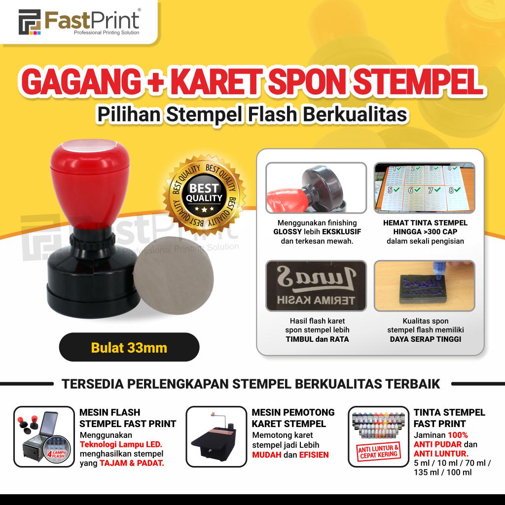 Gagang Stempel Plus Karet Stempel Flash Potongan Ukuran Bulat 33MM