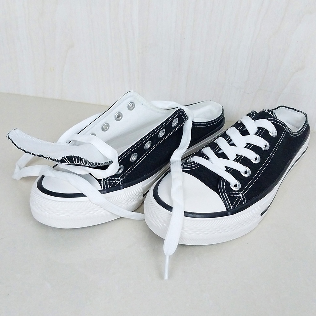 Sepatu Sneakers Tanpa Tutup Belakang Slip On Canvas Import Kekinian Wanita Korean Syle Casual SPT-01